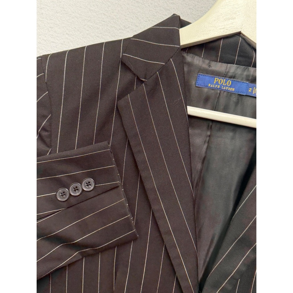 Polo Ralph Lauren Womens Pinstripe Single Button Blazer Black Size 2 Tailored